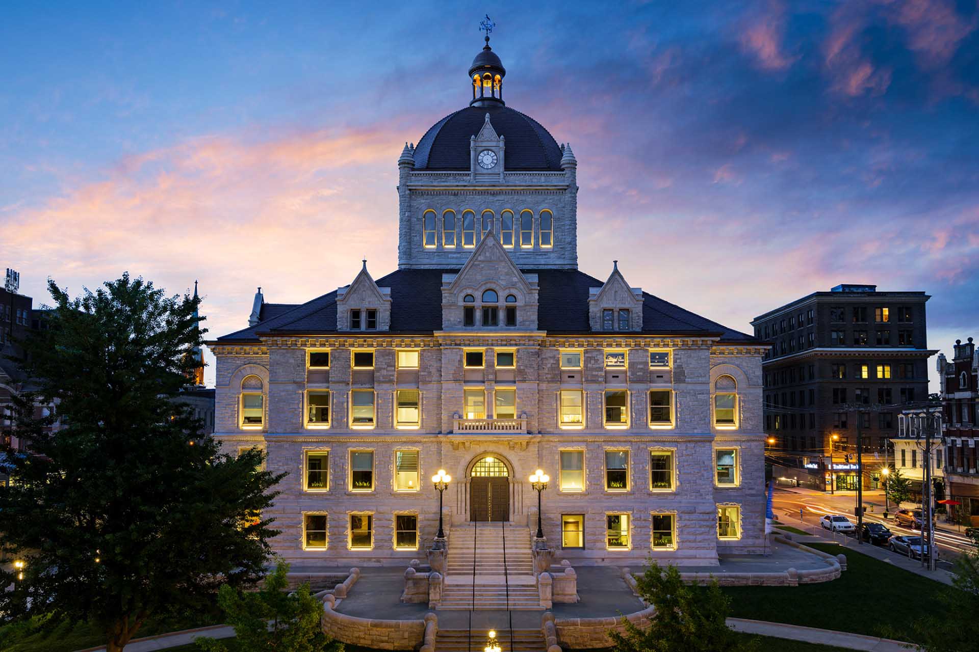 Lexington courthouse at twilight